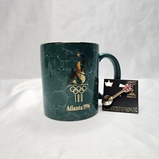 Vintage Green Atlanta 1996 100th Olympics Games Ceramic Mug + Olympic Pin