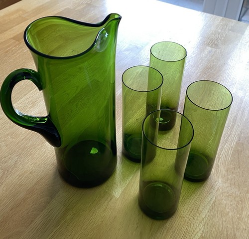 Vintage green glass jug - glass,