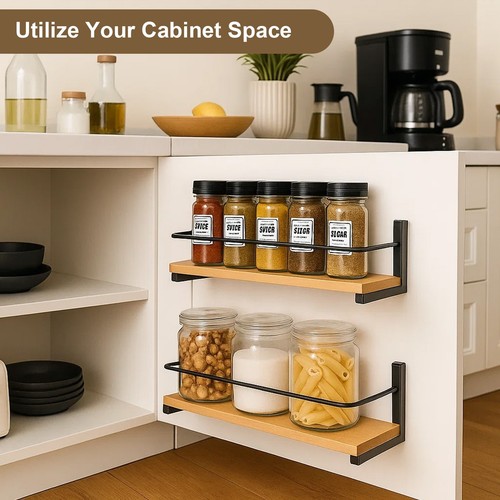 Wall mounted wood spice racks - wall-mounted,