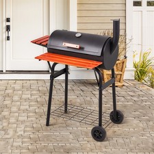 Portable Barrel Barbecue Grill Garden BBQ Grill Smoker with Chimney+Side Shelves
