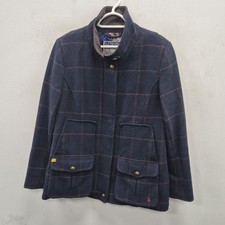 Joules Fieldcoat Green Navy Wool Check Tweed Country Race Day Coat Jacket Uk 16
