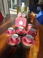 Elegant Vintage Royal Grafton 17 Pc Tea Set Pink Gold Filigree (5 Place setting)