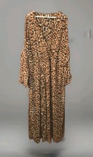 BNWT Asos Design Ladies Glam Frill Split Beach Leopard Maxi Kimono Dress UK 24