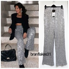 ZARA SILVER WIDE-LEG SEQUINNED