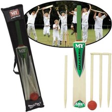 Childrens Kids Size 3 Cricket Set Bat Ball Stumps & Bails Carry Bag Garden Beach
