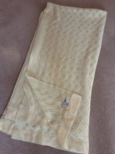 Vintage St Michael Nylon Courtelle Cellular Blanket Yellow Satin Trim 96"×96"