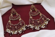 Grand Maroon & Gold Layered Kundan Earrings –  Jewellery with Pearls