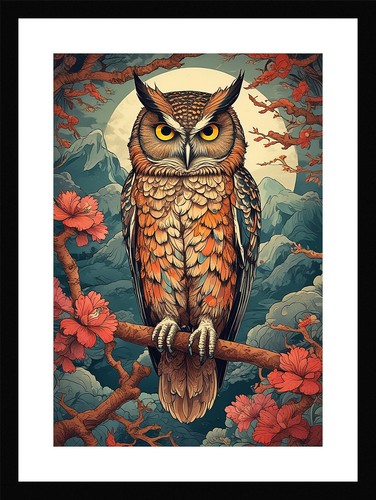 Moody owl framed wall - owl,