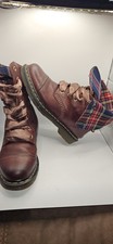 Dr. Martens Aimilita Aunt Sally Cherry Red Fold Down Tartan Lined Boots UK 6