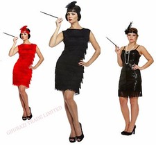 Ladies Flapper Dress 1920s Red and Black Tassels Charleston Gatsby Party Dress