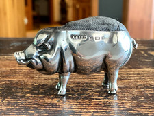 ANTIQUE SILVER PIG PIN CUSHION HALLMARKED BIRMINGHAM 1905 ADIE LOVEKIN EXC COND
