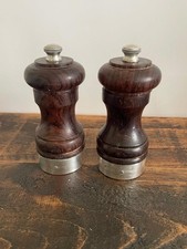 Pair Of Hallmarked Silver & Turned Wood PEPPER SALT GRINDERS MILL London 1979