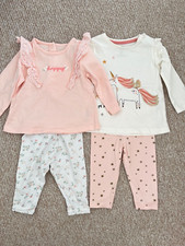 Baby Girls 3-6 Months Trouser Sets Flowers Unicorn Stars F&F Matalan 