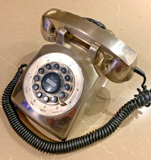RETRO TELEPHONE - BRIGHT SILVER PUSH BUTTON ,WORKING