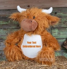 Embroidered Highland Cow Soft Toy - Personalised Teddy - Mumbles