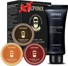 Shaving Soap - Includes 3 Shaving Soap for Men & Sandalwood Shaving Cream for S