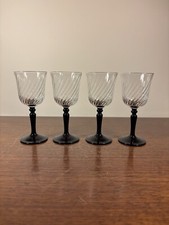 Set Of 4 Vintage Luminarc Swirl Black Stem Cordial Liqueur Glasses