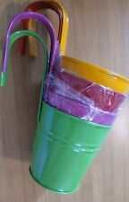 4x 10cm Coloured Metal Garden Flower Pots Tin PotBucket Plant Herb Planter