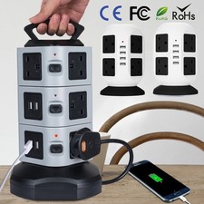 3M Tower Extension Lead 8 Way 10 Way Socket 4 USB Indicator Surge Protection
