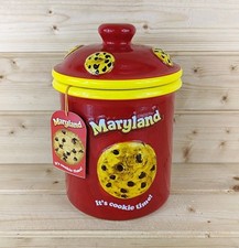 Retro Maryland Ceramic Jar – 'It's Cookie Time' Yellow & Red Biscuit Barrel 23cm