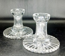 WATERFORD LEAD CRYSTAL LAUREL PAIR HAND-CUT CANDLESTICKS 1022g SIGNED 3.75" TALL