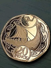 Rare 20p Coin 2021 Isle of Man Viking Longboat Manx Coin Twenty Pence Currency.