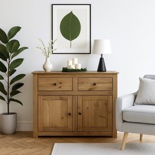 Solid Wood Sideboard Cabinet Cupboard Storage 2 Door 2 Drawer Rustic StorageUnit