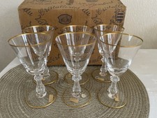 Val St Lambert Crystal Wine Glasses – Boxed Set of 6 with Gold Rim, 14cm