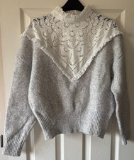 Grey Embroidered Ruffle Trim ZARA Wool Blend Jumper M 10/12