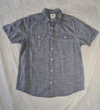 Levis Shirt Mens Medium Blue Grey Chambray Button Up Pocket Short Sleeve Western