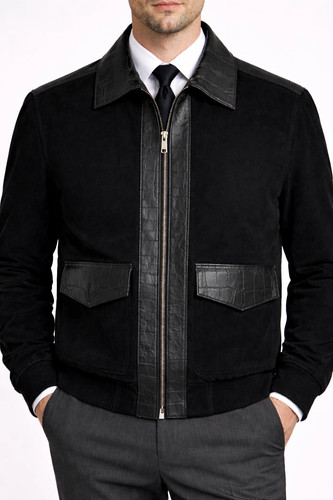 Men black suede leather - black,