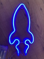 Blue Rocket LED Wall Light Battery Children Boy Bedroom Night Man Cave Space