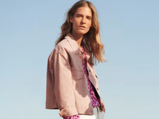 Per Una M&S Women Denim Jacket Blush Pale Pink  Cotton Cropped UK 8