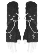 Dark In Love Goth Punk Lolita Black Fleece Cross Chain Armwarmers Sleeves Gloves