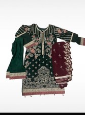 Girls Ladies Designer Anarkali Churidaar Salwar Kameez suit stitched small green