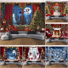 Large Christmas Window Town Wall Hanging Snow Scene Backdrop Tapestry Wall Art