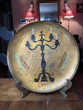 11" Georges M Briard 1950s MCM Toleware Metal Tray With Candelabra Design