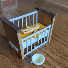 Caroline's Home Vintage doll Babys Cot With Baby And Potty