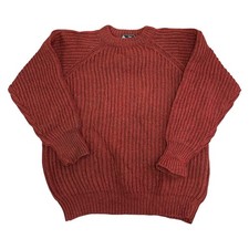 Vintage Woolly Pully Aran Knit Jumper 100% Wool Fisherman Chunky Red Mens Large