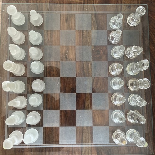 Used glass chess set clear - chess,