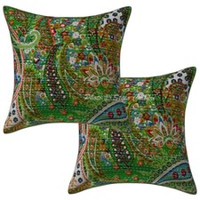 Indian Kantha Paisley Pillow Cushion Cover Bohemian Pillow Case Cover Pair Throw