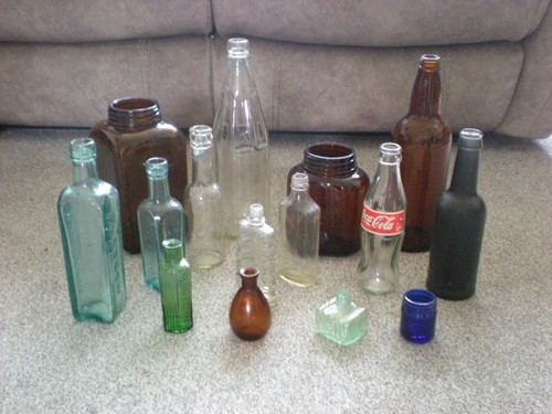 Vintage glass bottles brown - 15,