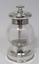 Antique Sterling Silver & Glass Pepper Grinder/Mill  (3 ¾”) – Hallmarked 1909