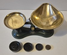 Salter No. 56 Vintage Scales Cast Iron 4 x Weights 1lb 8oz 4oz 2oz  10x4" Green