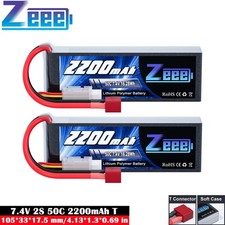 2x Zeee 7.4V 2S LiPo Battery T Plug 2200mAh 50C For RC Car Boat Helicopter Model