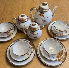 Vintage Japanese Porcelain Tea Set Maple 4 Trios Teapot Teapot Sugar Creamer
