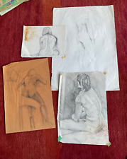 4 x NUDE LIFE DRAWINGS Original Hand-Drawn Pencil Art College Studies 1978