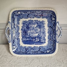Mason's Vista England Ironstone china Blue  Cake Plate with handles 11 inch 