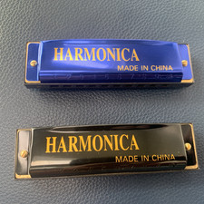 2 x Vintage Harmonicas 10 Hole Harp Key F & G Unbranded Harmonica Made in China