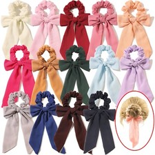 2 IN 1 Style Long Hair Bow Scrunchies  Strong Thick Elastic Hair bobbles Bands